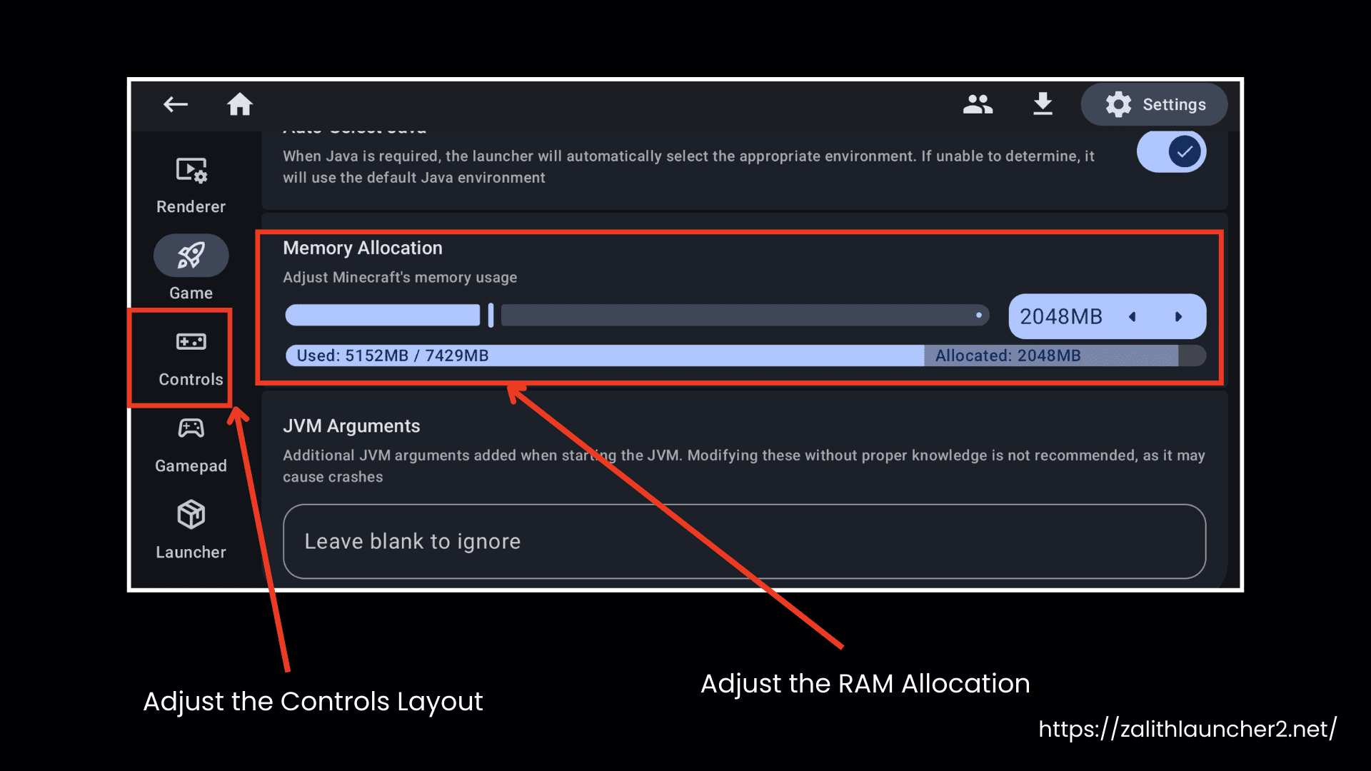 RAM Allocation and Controls Layout