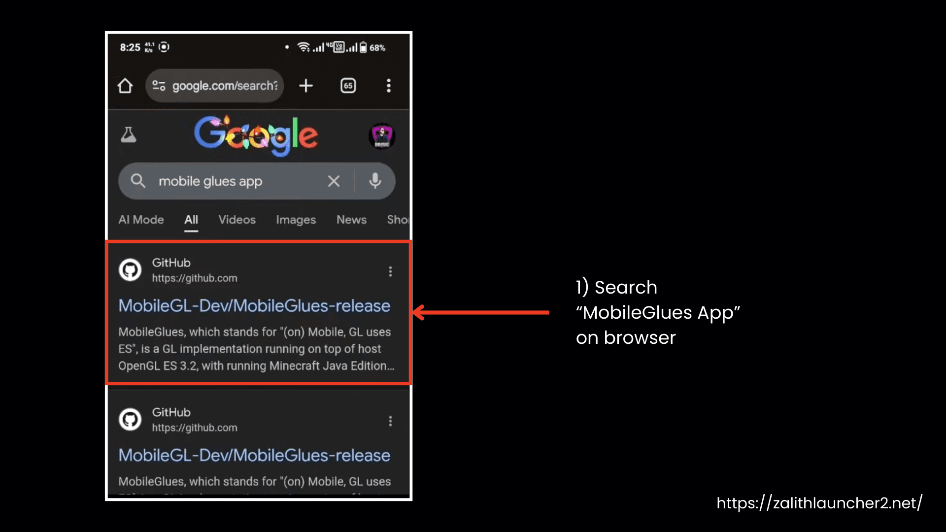 Search MobileGlues App on Browser